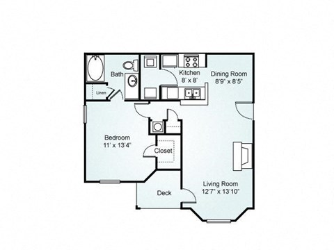 1-bedroom/1-bathroom floor plan layout with 826 square feet at Chace Lake Villas apartments for rent in Birmingham, AL